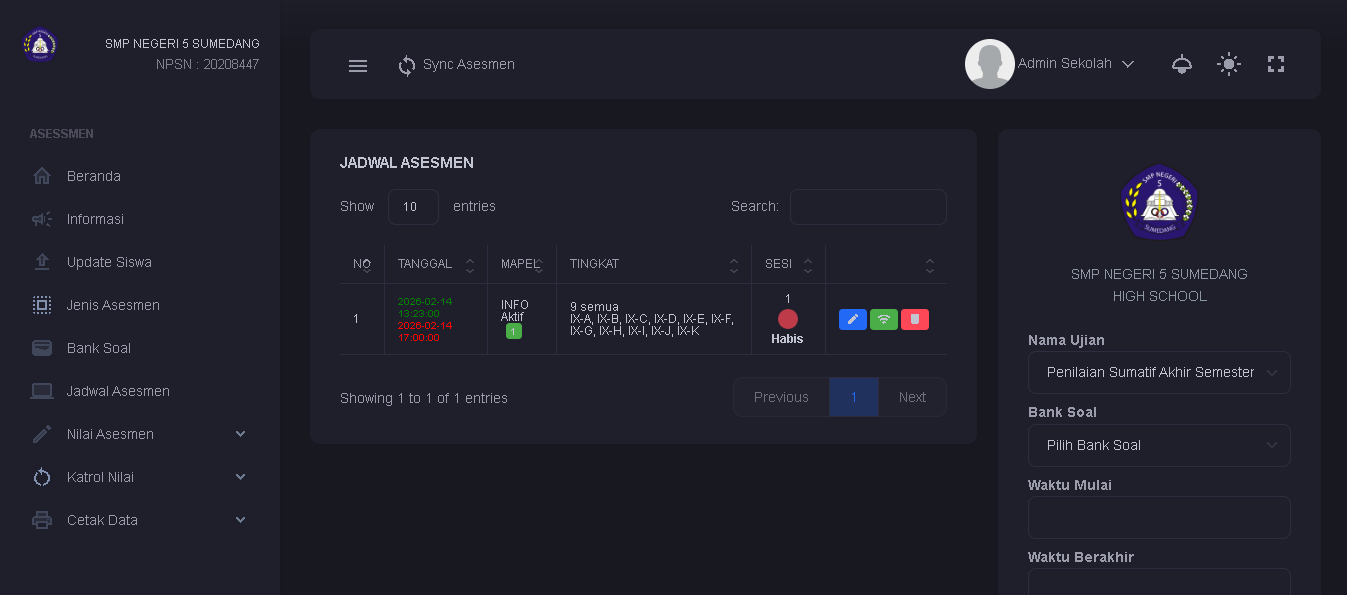 Dashboard Ujian Online